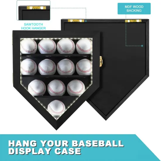 Baseball Display Case with Light, LED Baseball Holder Shadow Box for 12 Baseballs Display, HD Acrylic Front UV Protection,Wooden Frame for Collecting Autographed Balls Exquisite Souvenirs {5}