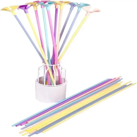 100 pcs 13inch Plastic Colorful Balloon Sticks Holders and Cups for Party, Wedding, Anniversary Decoration {3}