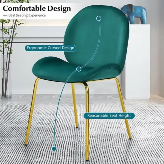 Set of 2 Velvet Accent Chairs with Gold Metal Legs and Ergonomic U Shaped Seat Green {5}