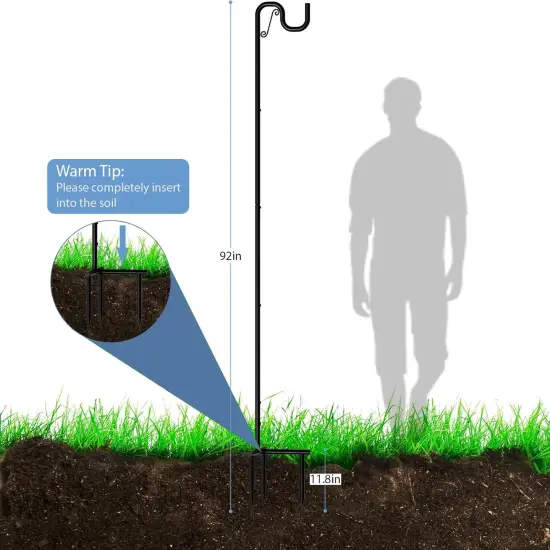 2-Pack Adjustable 92" Heavy Duty Shepherd&rsquo;s Hooks for Outdoor - Rust-Proof Bird Feeder Pole, Plant Hangers, Solar Lights, Wedding Decor, Garden & Patio (Black) {2}