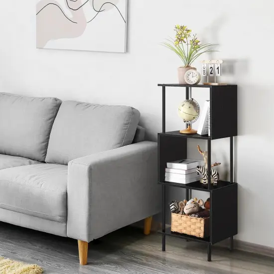 4-Tier S-Shaped Industrial Bookshelf &ndash; Rustic Freestanding Metal Frame & MDF Bookcase for Small Spaces, Living Room, Bedroom, Home Office &ndash; Easy Assembly, Anti-Tip Safety {1}