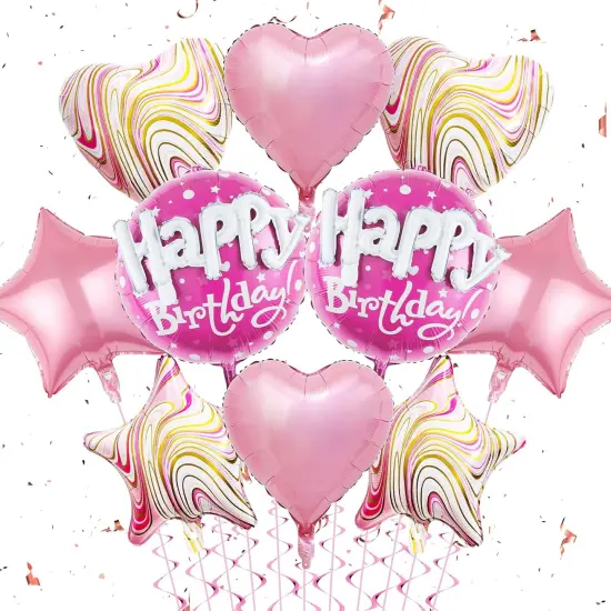 Happy Birthday Decorations Pink Balloons - Happy Birthday Balloons Pack Of 10 Foil Helium {1}
