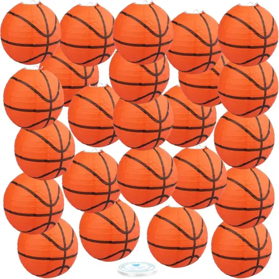 12 Pieces Basketball Paper Lanterns with Copper Wire 8 Inch Orange Basketball Hanging Decorations for Sports Themed Party, March Madness, Birthday, Baby Showers, Classroom, Home Indoor Outdoor Decor {1}