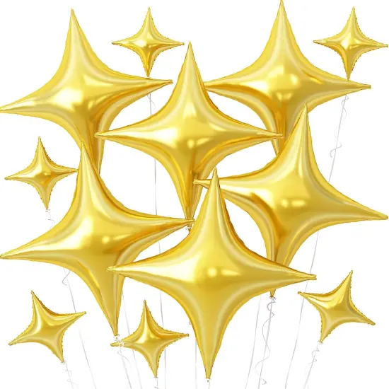 Gold Star Balloons,12Pcs Four Angle Star Foil Balloons,26Inch and 10Inch Gold Quadrangle Star Helium Mylar Balloons for Birthday Anniversary Baby Shower Wedding Party Decorations {1}