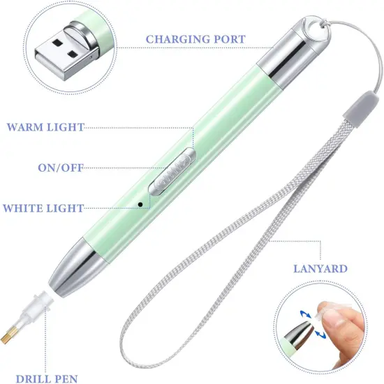2 Pieces LED Diamond Painting Tools Pen 5D USB Rechargeable Lighting Point Drill Pen with 10 Head and 20 Glue Clay for Kids DIY Handicraft(Green, Purple) {5}