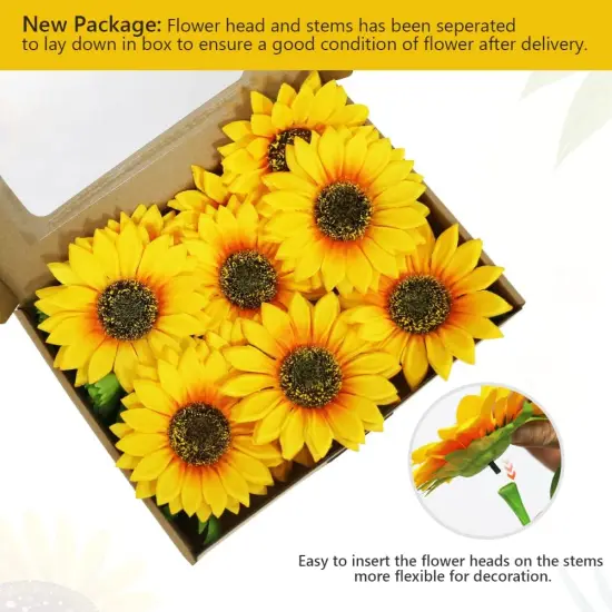 8 Bundles Summer Bouquets Artificial Sunflowers & Daisies &ndash; UV Resistant Silk Flowers for Patio, Porch & Garden Decor (Yellow) {2}