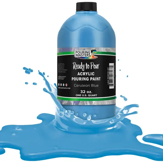 Pouring Masters Cerulean Blue Ready to Pour Acrylic Pouring Paint - Premium 32-Ounce Pre-Mixed Fluid Acrylic Paint - Fluid Art Supplies for Canvas, Wood, Paper, Tile & Rocks {1}