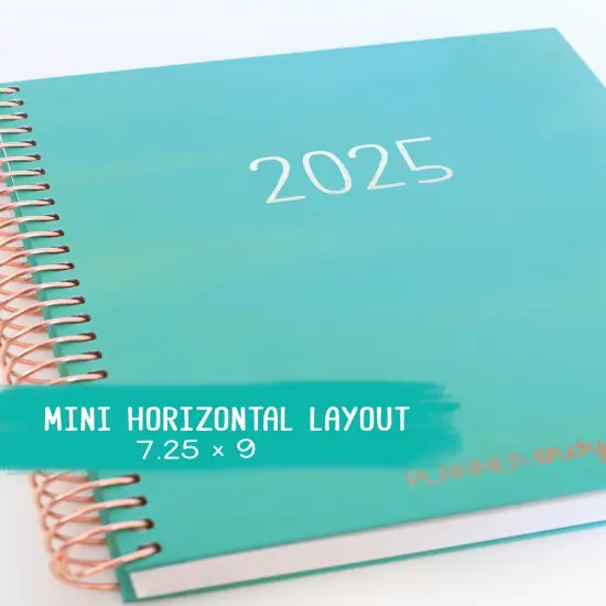 2025 Planner - Mini Horizontal Layout, Spiral Bound - "Teal Strokes" (#402) {1}