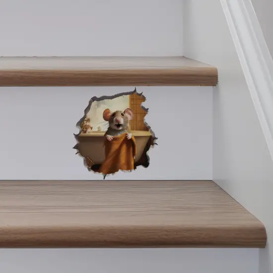 Bathroom Towel Mouse Wall Hole Decal - Wall Sticker with 3D Effect - Fun Gift Idea {5}