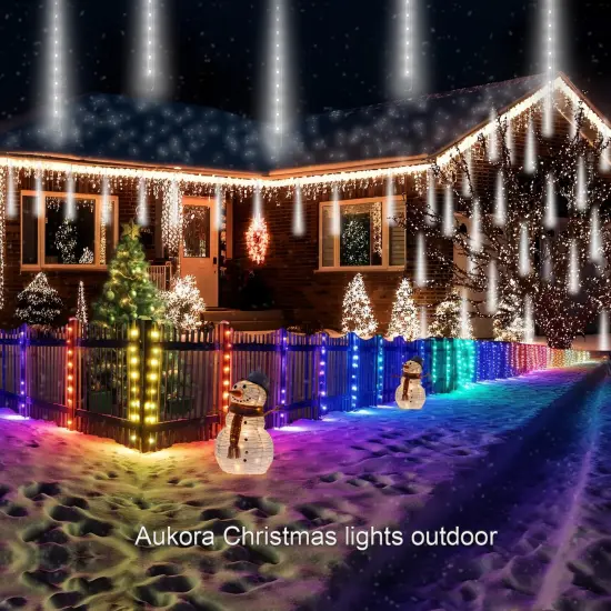 Aukora Rain Drop Lights, LED Meteor Shower Lights 11.8 inch 8 Tubes 192leds, Icicle Snow Falling Lights for Xmas Wedding Party Holiday Garden Tree Christmas Thanksgiving Decoration Outdoor (White) {6}