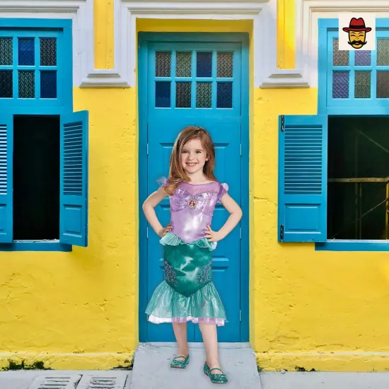 Toddler Classic Little Mermaid Ariel Costume Satiny Dress Fin Ruffle Character Cameo {5}