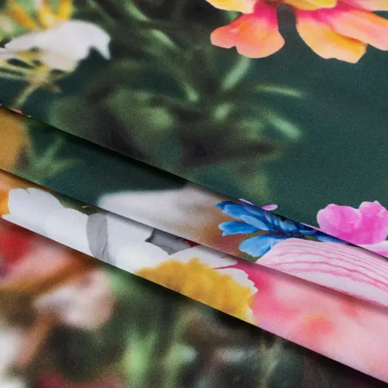 1 Yard Vibrant Silk Charmeuse Fabric Green, Pink and Yellow Floral Design 54 inch Width {3}