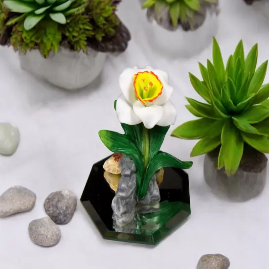 Ceramic Narcissus Flower on Glass Base Figurine, Home Decor, Gift for Her, Gift for Mom {2}