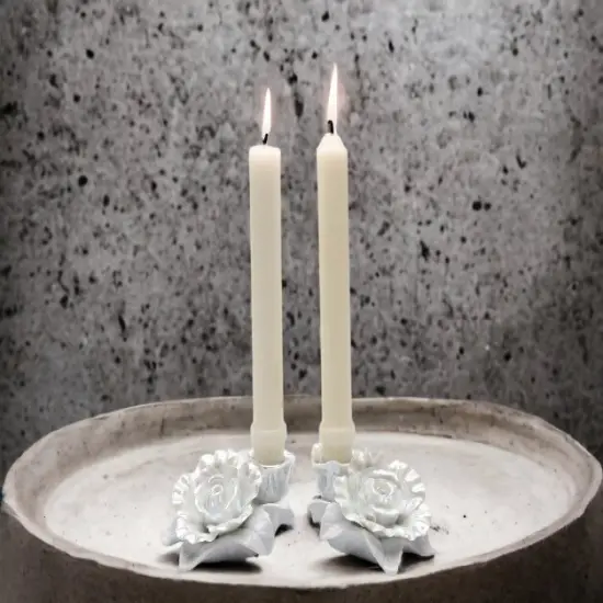 Ceramic White Rose Candle Holder-Set of 2, Wedding Décor or Gift, Anniversary Décor or Gift, Home Décor, Vanity Decor {2}