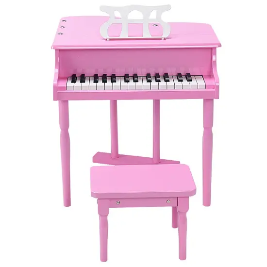 MDF and Birch Kids Classical Piano with Bench, Music Stand and Safe Design Pink {4}