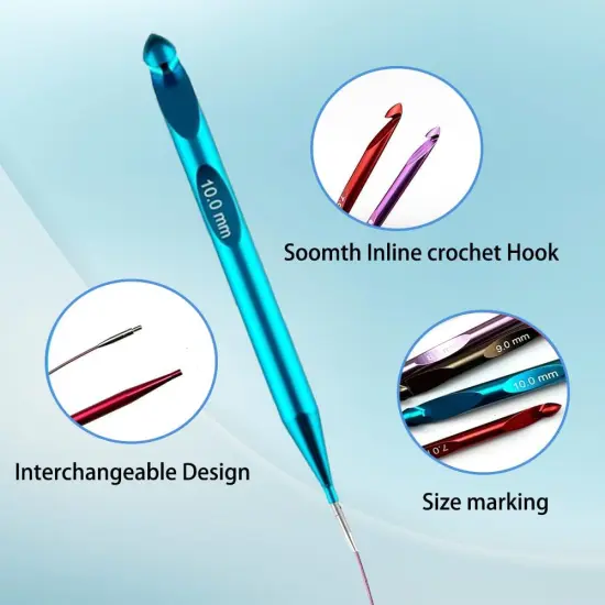 Tunisian Crochet Hooks Set with Cable,Long Aluminum Crochet Hooks 3mm-10mm Interchangeable Crochet Needles with Cord {2}