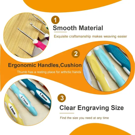 21 Sizes Crochet Hooks Set,Ergonomic Crochet Hook with Case for Arthritic Hands,Complete Crochet Set {2}