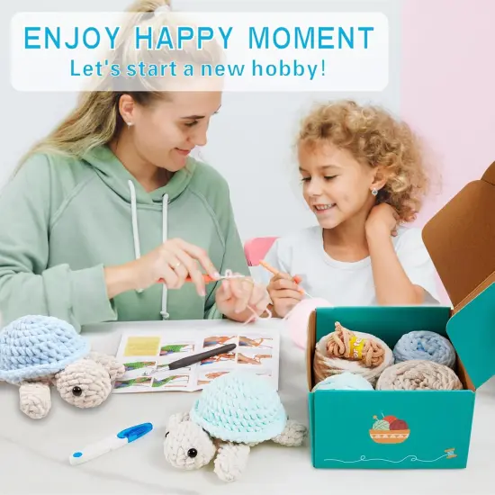 Crochet Kit for Beginners, Amigurumi Crocheting Animal Kits, with Step-by-Step Video Tutorials for Kids Adults Beginner - 2 Pack Turtles {3}