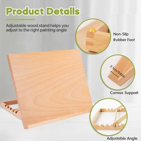 Wooden Tabletop Easel A3 Drawing Board with 5 Adjustable Angles, Smooth Suraface Art Easel for Adults, Artists, Beginners, Students {2}