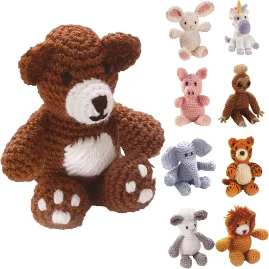 Little Crochet Friend Animals Crochet Kit, Bear, 8", Complete Kit, Learn to Animal Starter Kit for All Ages, Includes Instructions, DIY Amigurumi Kits {1}