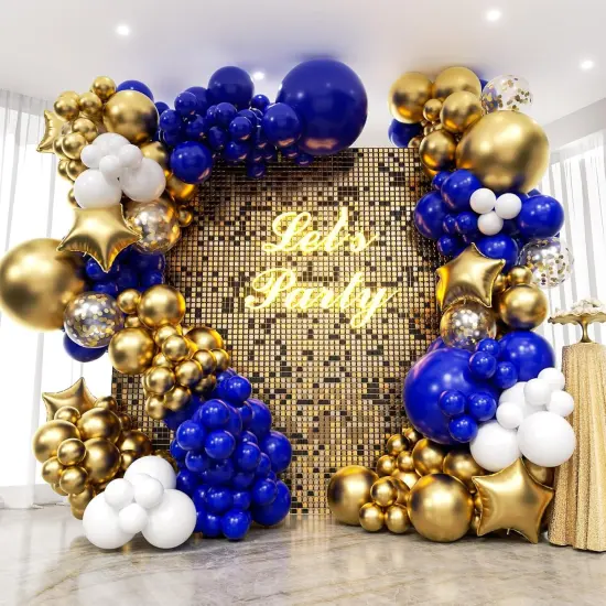 187PCS Royal Blue and Gold Balloons Arch Garland Kit, 5 10 12 18inch Royal Blue and Gold White Balloons with Gold Foil Balloons for Baby Shower Anniversary Wedding New Year Birthday Party Decorations {1}