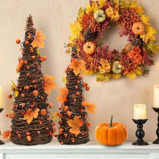 2PCS Artifical Autumn Fall Light Up Tree Decoration - 16 Inches {2}