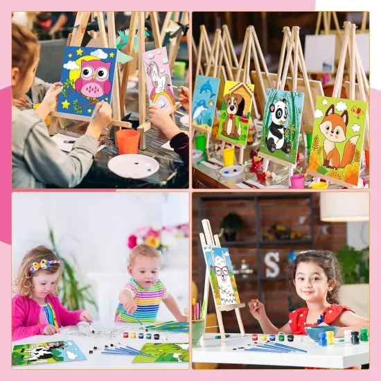 84-Pc Kids Paint Set with 12 Pre-Drawn Animal Canvases, Brushes, Paints & Apron (5 x 7 Inches) {4}