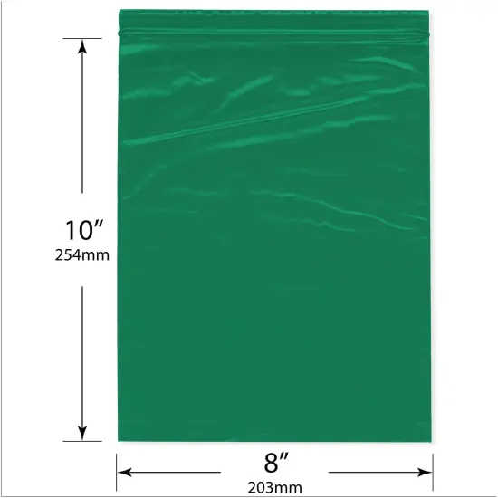 Plymor 8" x 10", Green 2 Mil Zipper Reclosable Plastic Bags {3}