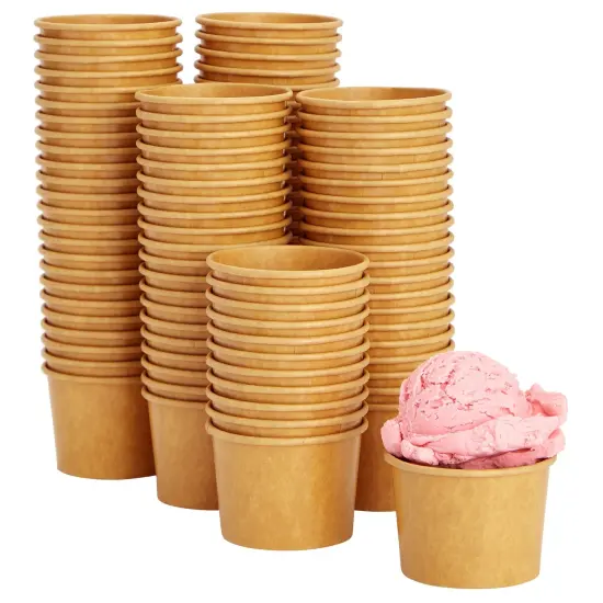 100 Pack Disposable Paper Ice Cream Cups, Dessert Bowls for Sundae Bar, Frozen Yogurt (Brown, 5 oz) {1}