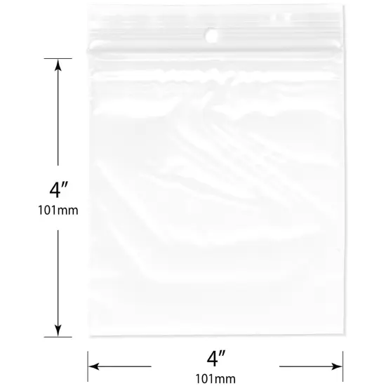 Plymor 4" x 4", 2 Mil with Hang-Hole Zipper Reclosable Plastic Bags {3}