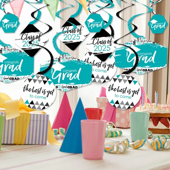 Big Dot of Happiness Teal Graduation Class of 2025 Decorations Hanging Swirls - Set of 40 {3}