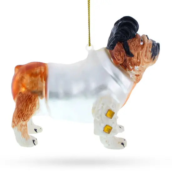 Elvis-Inspired Rock 'n' Roll Bulldog Glass Christmas Ornament {3}