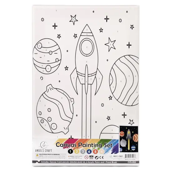 Angels Craft Paint by Number Canvas Set - Rocket Rascals | Includes: 1 Pre-printed Canvas, 6 Acrylic Paint pots, 1 Artist Brush {1}