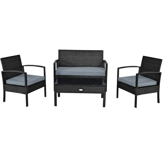 4 Pieces Patio Rattan Cushioned Furniture Set with Loveseat and Table Brown {8}