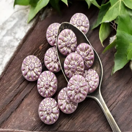 *12* 15mm Platinum Washed Pink Silk Dahlia Flower Coin Beads {2}