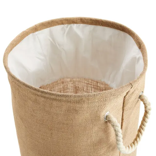 22 Inch Collapsible Laundry Basket with Drawstring Closure, Round Freestanding Clothes Hamper Brown {6}