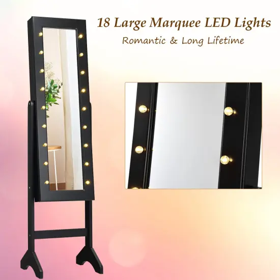 Costway Mirrored Jewelry Cabinet Organizer w/18 LED lights Black {6}