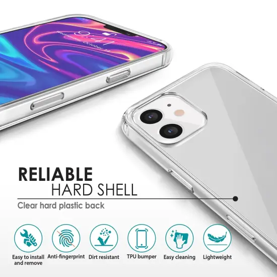 Hybrid Clear Case Compatible with iPhone 12 mini (5.4 inch), Matte Hard PC Back with Shockproof Soft TPU Bumper Protective Crystal Cover, by Insten {4}