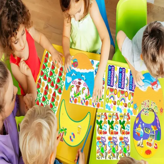 Summer Felt Visor Hats Crafts Kits for Kids Bulk, DIY Beach Sun Visor Hat Activities with Stickers for Hawaiian/Luau/Under-The-Sea Party Supplies {5}