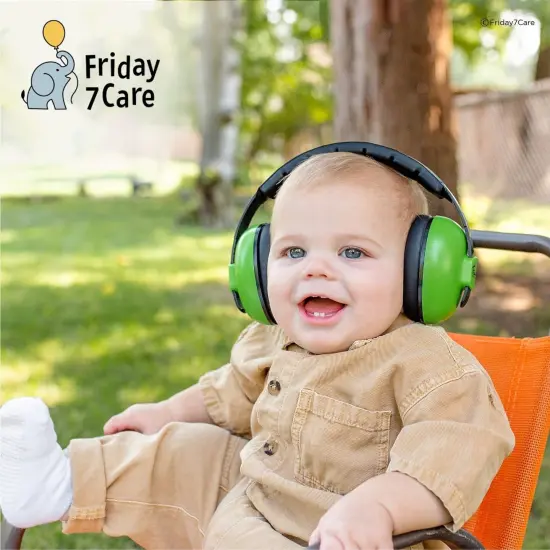 Friday 7Care Baby Headphones - Baby Ear Protection, Noise Cancelling Headphones with Adjustable Headband for Ages 0-24 Months, Green Multicolor {7}