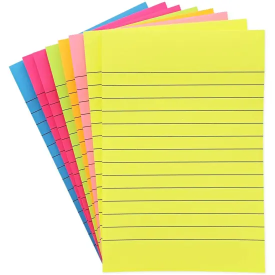 8-Pack Lined Sticky Notes in Bright Neon Colors, Self-stick Memo Notepad 4" x 6" for Office & School Multicolor {7}