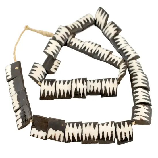 The Bead Chest Inverted Zebra Design Batik Bone Beads Flags 21mm Kenya African Black and White Flat Large Hole 28 Inch Strand Handmade {3}