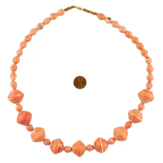 The Bead Chest Recycled Paper Bead Necklace from Uganda - Fair Trade African Woman's Jewelry - Necklace with Clasp (Orange) {2}