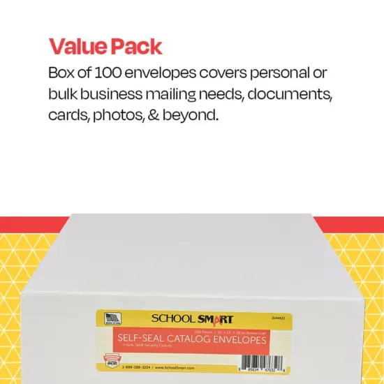 School Smart Kwik-Tak Envelopes, 10 x 13 Inches, 28 lb, Kraft Brown, Box of 100 {7}