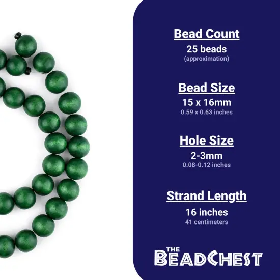 The Bead Chest Natural 16mm Wooden Beads in Green for Jewelry Making &ndash; Round Loose Wood Spacer Beads I Approximately 25 Beads {4}