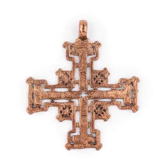 Harar Ethiopian Copper Cross Pendant (85x75mm): Authentic Ethiopian East African Design for Jewelry & Necklace Making {1}
