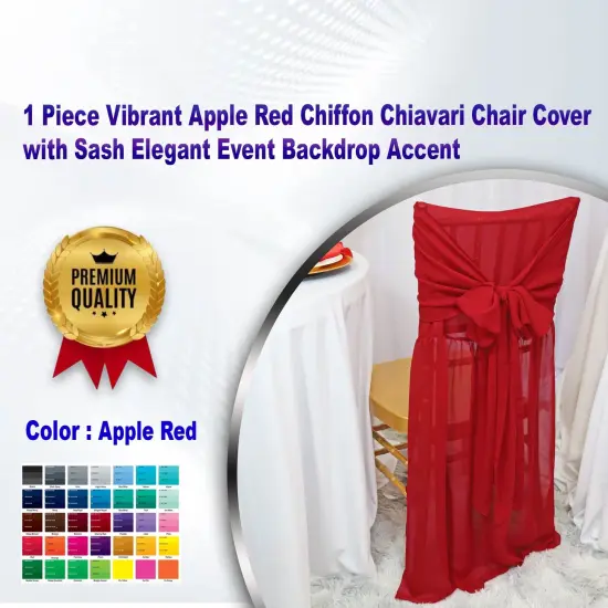1 Piece Vibrant Apple Red Chiffon Chiavari Chair Cover with Sash Elegant Event Backdrop Accent {1}