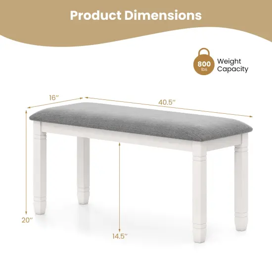 40.5" Grey Dining Bench with Sturdy Rubber Wood Frame and Cushioned Seat for Bedroom or Hallway {5}