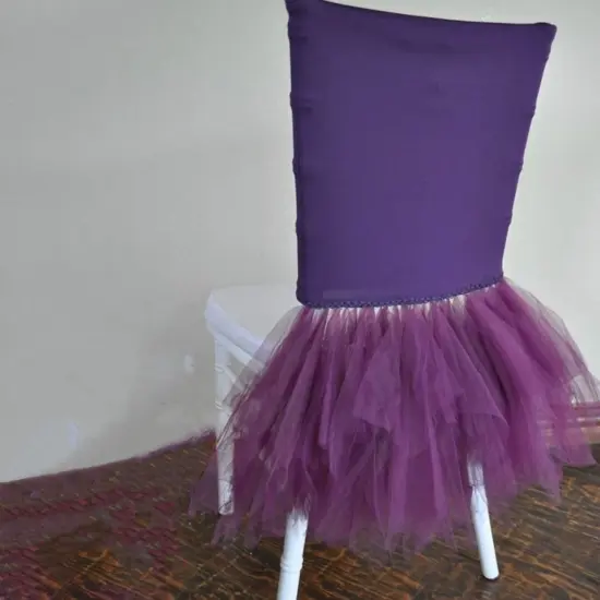 1 Piece Eggplant Stretch Spandex Chiavari Chair Cover with Graceful Ballerina Skirt {3}