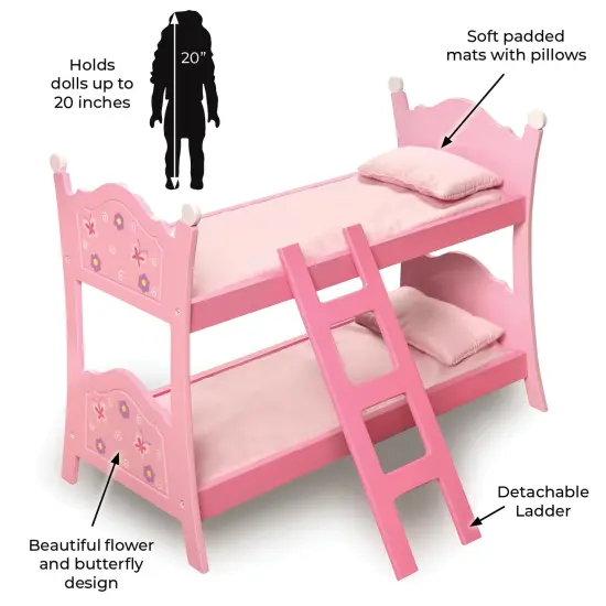 Badger Basket Blossoms and Butterflies Doll Bunk Bed with Ladder and Bedding - Pink {3}